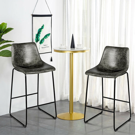 Set of 2 Faux Suede Upholstered Bar Stools with Curved Backrest in Grey