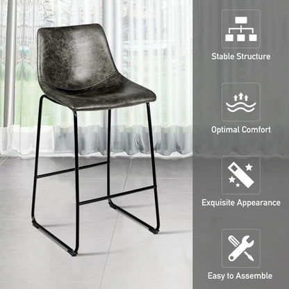 Set of 2 Faux Suede Upholstered Bar Stools with Curved Backrest in Grey