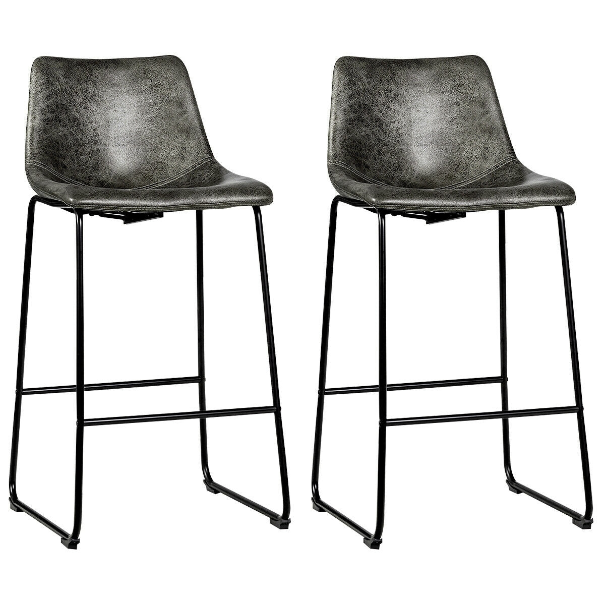 Set of 2 Faux Suede Upholstered Bar Stools with Curved Backrest in Grey