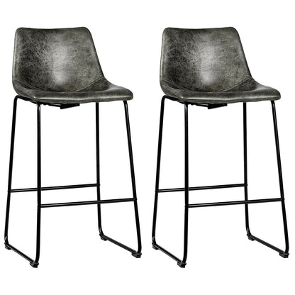 Set of 2 Faux Suede Upholstered Bar Stools with Curved Backrest in Grey