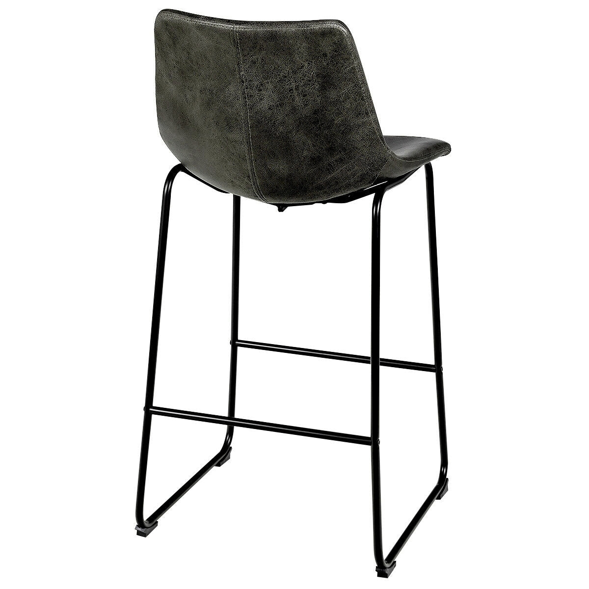 Set of 2 Faux Suede Upholstered Bar Stools with Curved Backrest in Grey