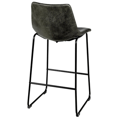Set of 2 Faux Suede Upholstered Bar Stools with Curved Backrest in Grey