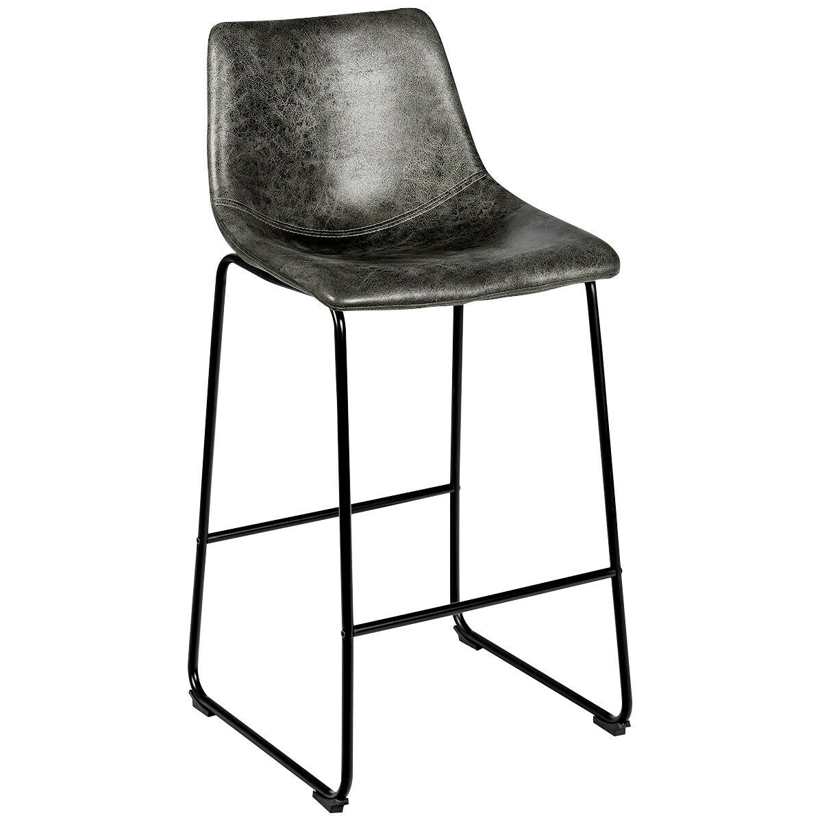 Set of 2 Faux Suede Upholstered Bar Stools with Curved Backrest in Grey