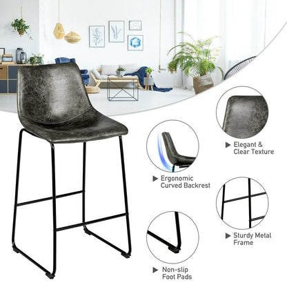 Set of 2 Faux Suede Upholstered Bar Stools with Curved Backrest in Grey