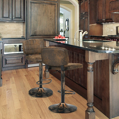 Set of 2 Adjustable Vintage Bar Stools with Swivel Seats and Footrests