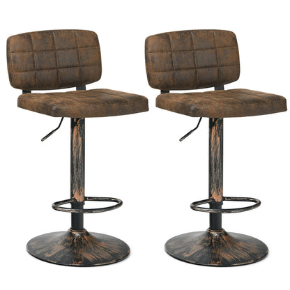 Set of 2 Adjustable Vintage Bar Stools with Swivel Seats and Footrests