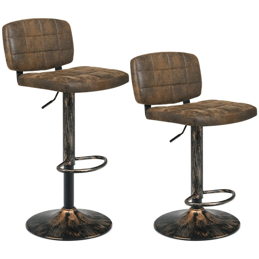 Set of 2 Adjustable Vintage Bar Stools with Swivel Seats and Footrests
