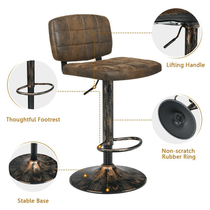 Set of 2 Adjustable Vintage Bar Stools with Swivel Seats and Footrests