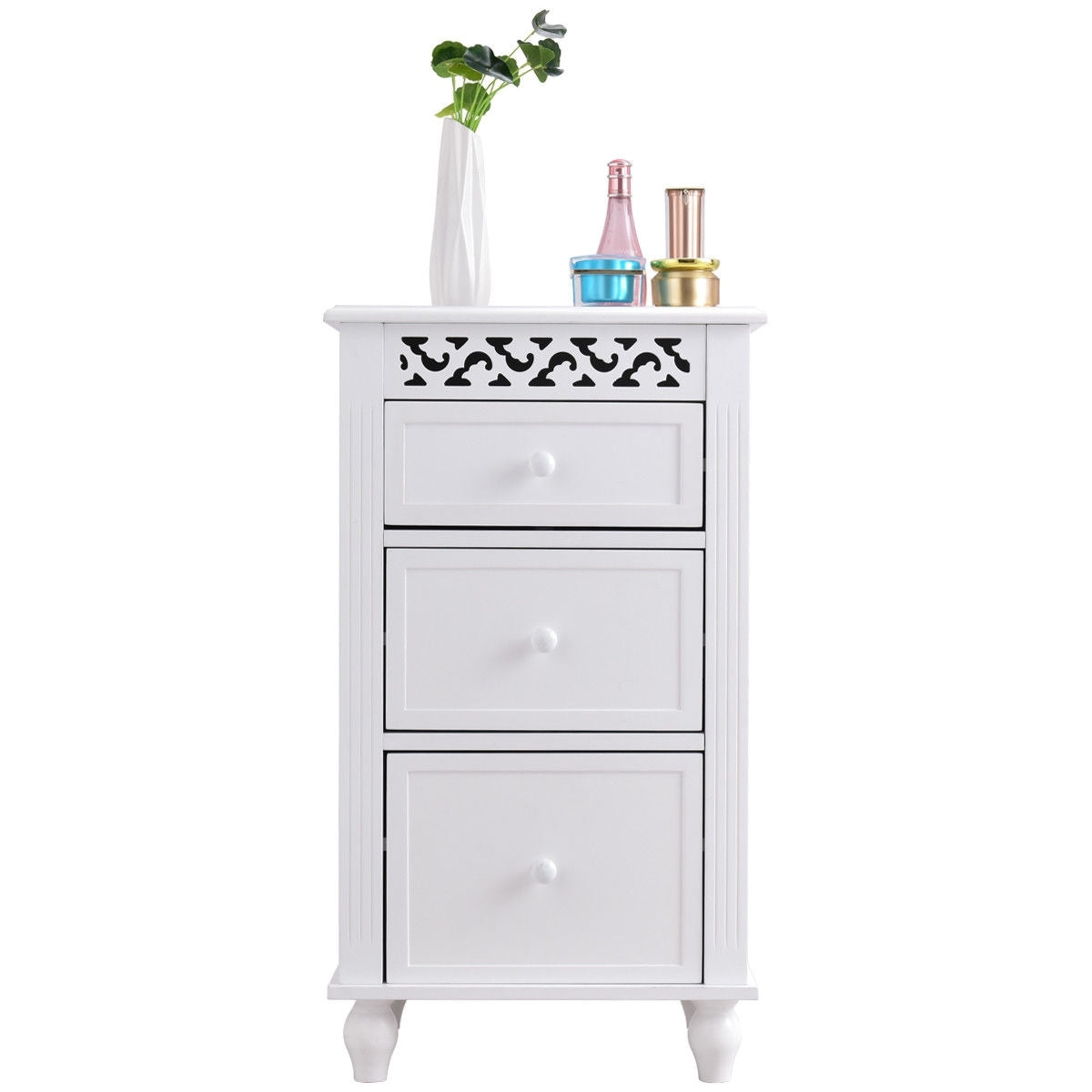 Multi Drawer Wooden Bathroom Storage Cabinet with Carved Design