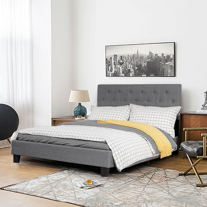 Exquisite Full Size Upholstered Platform Bed with Elegant Linen-Tufted Headboard