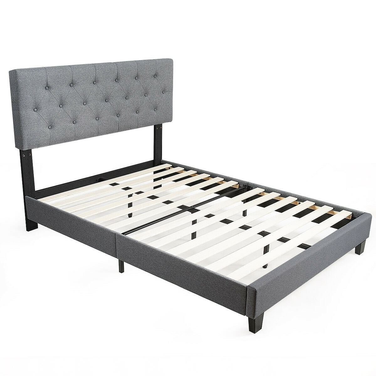 Exquisite Full Size Upholstered Platform Bed with Elegant Linen-Tufted Headboard