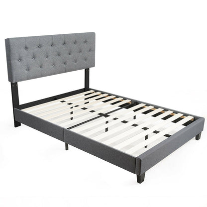 Exquisite Full Size Upholstered Platform Bed with Elegant Linen-Tufted Headboard