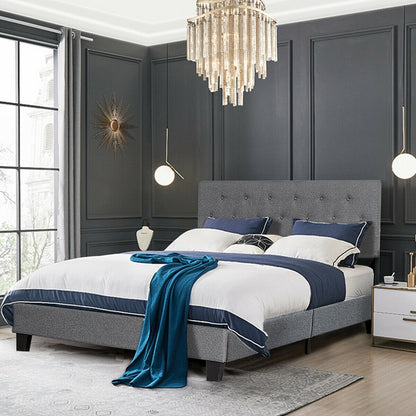 Exquisite Full Size Upholstered Platform Bed with Elegant Linen-Tufted Headboard