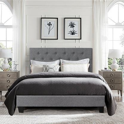Exquisite Full Size Upholstered Platform Bed with Elegant Linen-Tufted Headboard