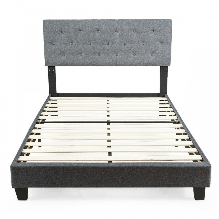 Exquisite Full Size Upholstered Platform Bed with Elegant Linen-Tufted Headboard
