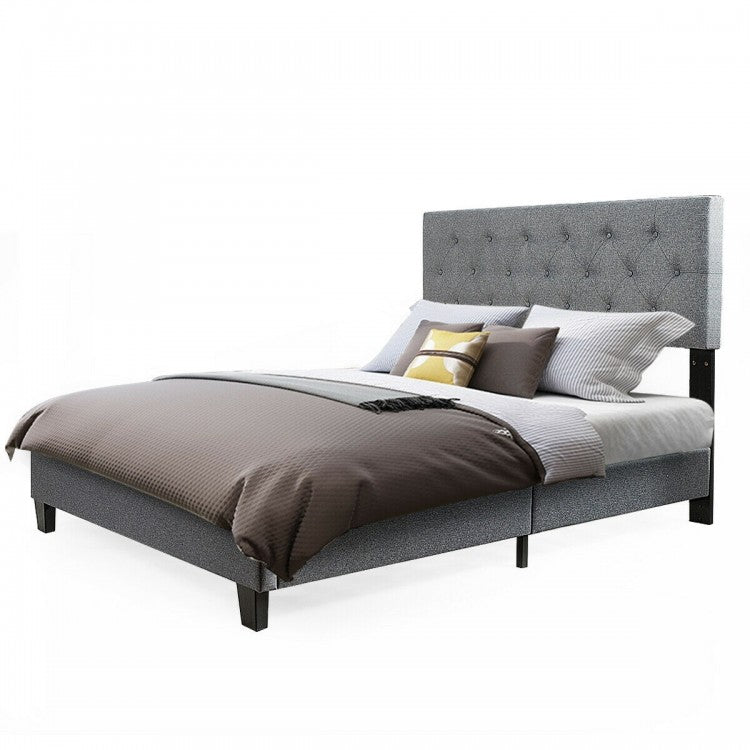 Exquisite Full Size Upholstered Platform Bed with Elegant Linen-Tufted Headboard