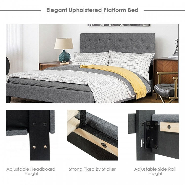 Exquisite Full Size Upholstered Platform Bed with Elegant Linen-Tufted Headboard