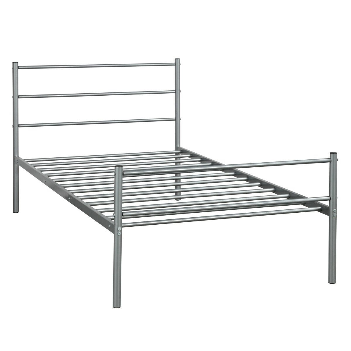 Durable Twin Size Metal Platform Bed Frame with Modern Headboard