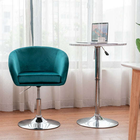 360 Degree Swivel Velvet Vanity Chair with Round Backrest and Metal Base in Green