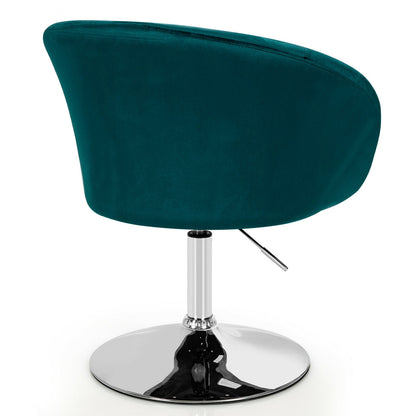 360 Degree Swivel Velvet Vanity Chair with Round Backrest and Metal Base in Green