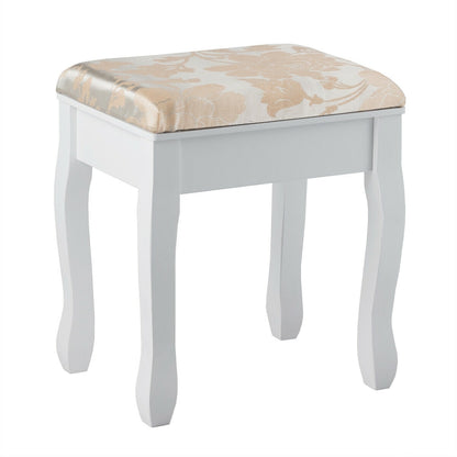 Makeup Vanity Set with 5 Drawers, Rotating Mirror, Removable Organizer, and Padded Stool – White
