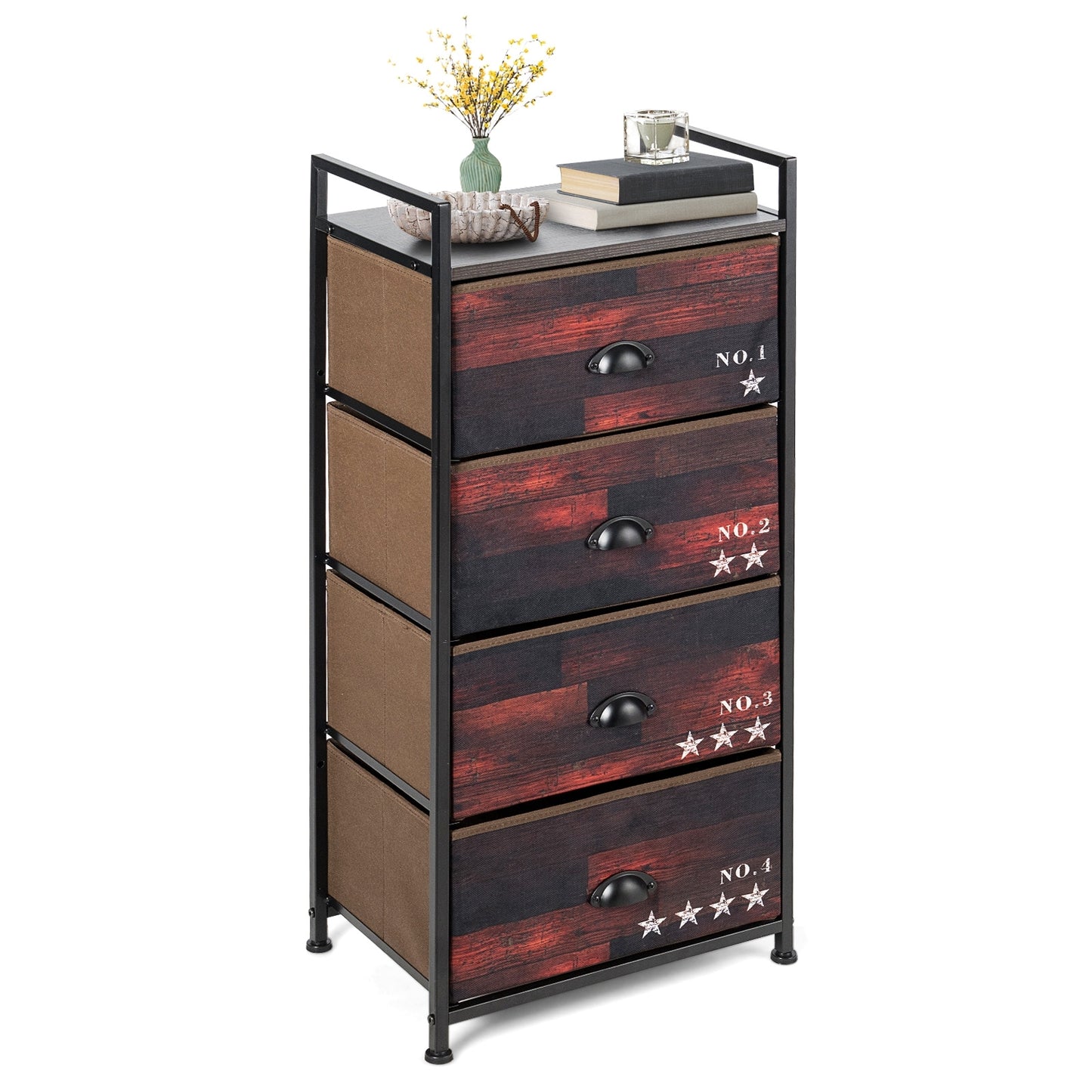 Industrial 4 Drawer Storage Tower with Steel Frame & Fabric Bins