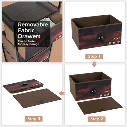 Industrial 4 Drawer Storage Tower with Steel Frame & Fabric Bins