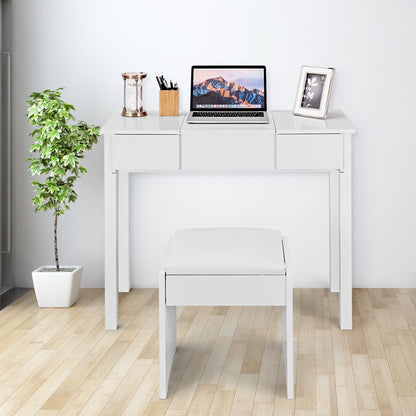 Elegant Vanity Set with Flip Mirror, Built-In Storage, and Comfort Seat – White
