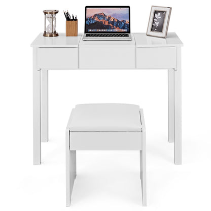 Elegant Vanity Set with Flip Mirror, Built-In Storage, and Comfort Seat – White