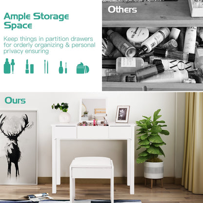Elegant Vanity Set with Flip Mirror, Built-In Storage, and Comfort Seat – White