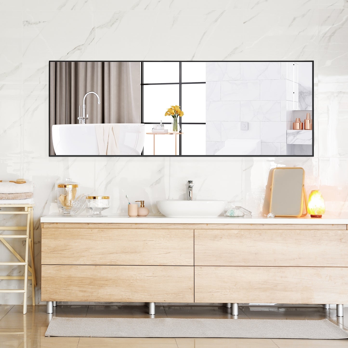 59 Inch Full Length Rectangle Mirror for Bedroom and Home Décor - Black