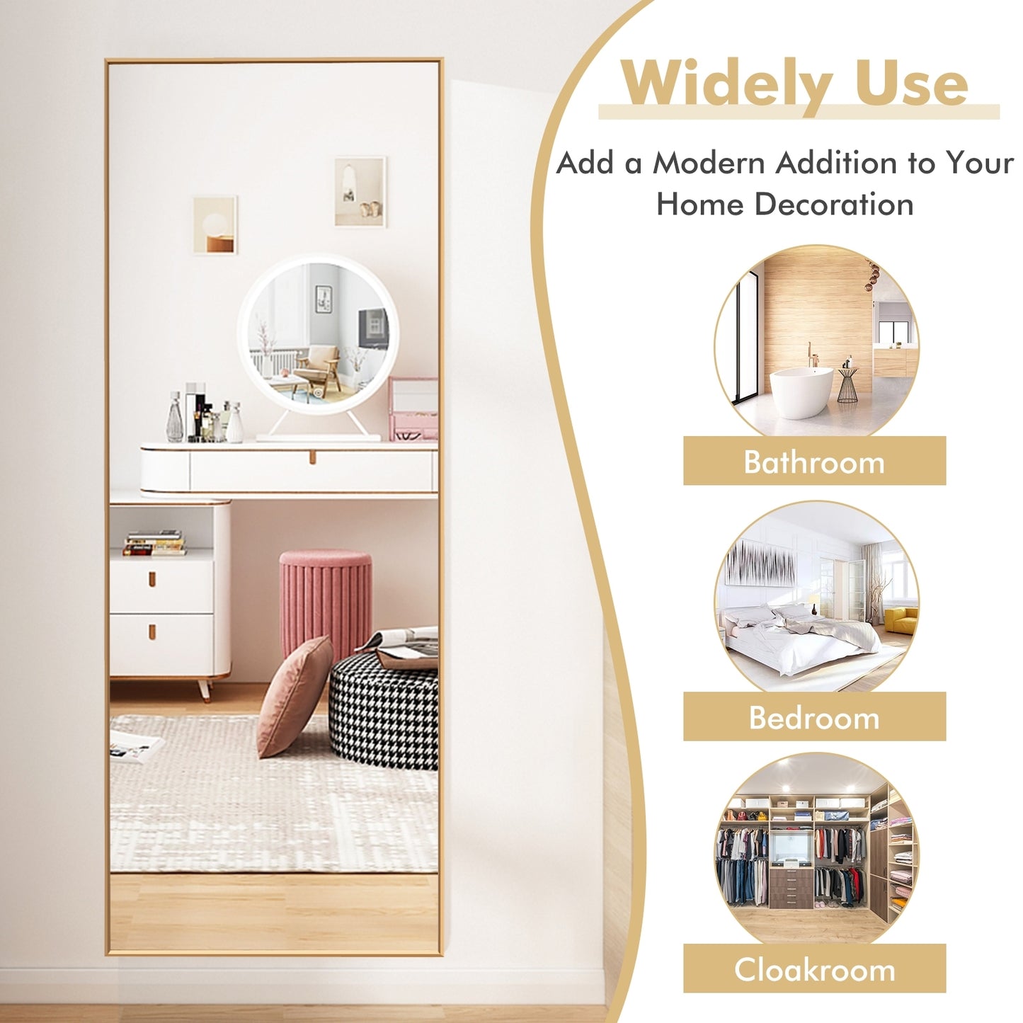 59 Inch Full Length Rectangle Mirror for Bedroom and Home Décor - Golden