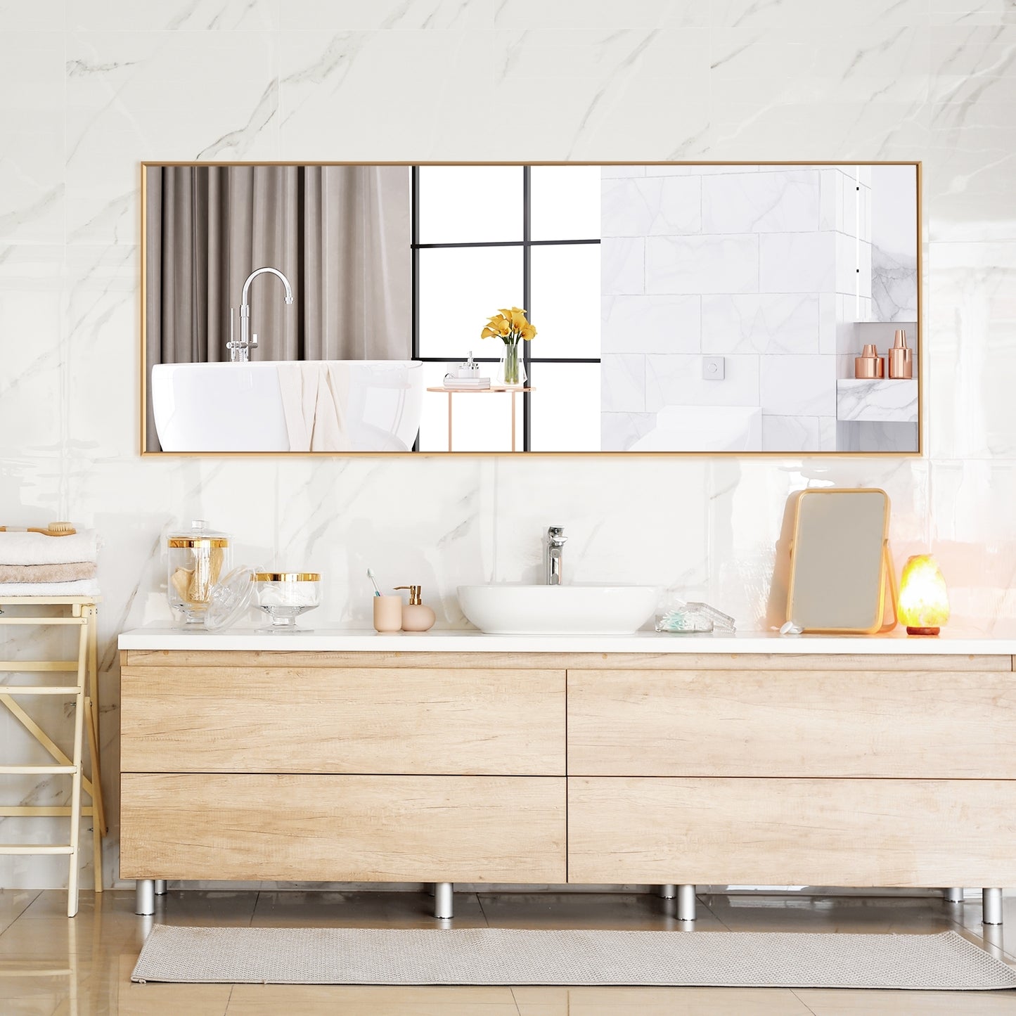 59 Inch Full Length Rectangle Mirror for Bedroom and Home Décor - Golden