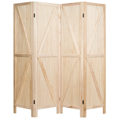 4-Panel Rustic Folding Wooden Room Divider with V-Shaped Design - Natural