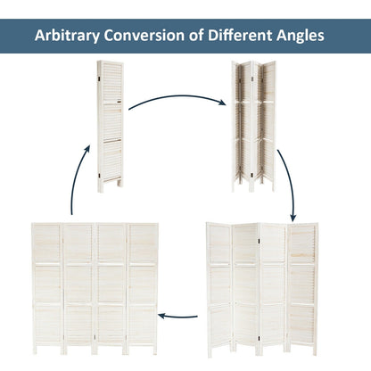 4-Panel Folding Room Divider with 3 Storage Shelves - White