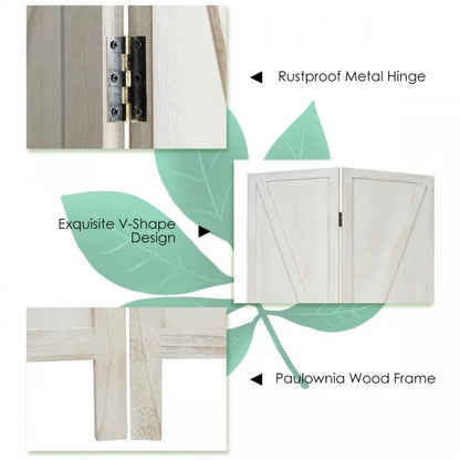 4-Panel Rustic Folding Wooden Room Divider with V-Shaped Design - White