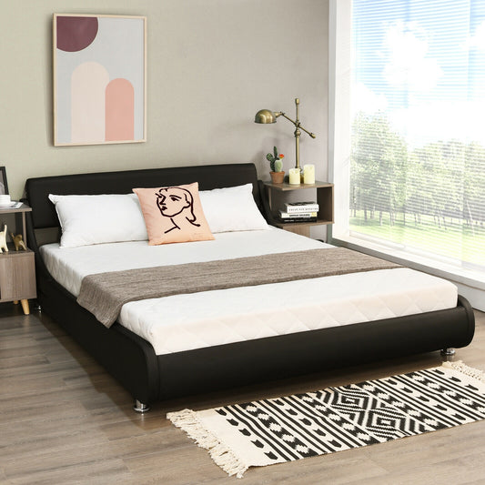 Modern Full Size Upholstered Platform Bed with Adjustable PU Leather Headboard – Black