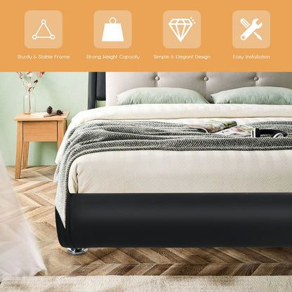 Modern Full Size Upholstered Platform Bed with Adjustable PU Leather Headboard – Black