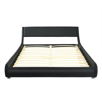 Modern Full Size Upholstered Platform Bed with Adjustable PU Leather Headboard – Black