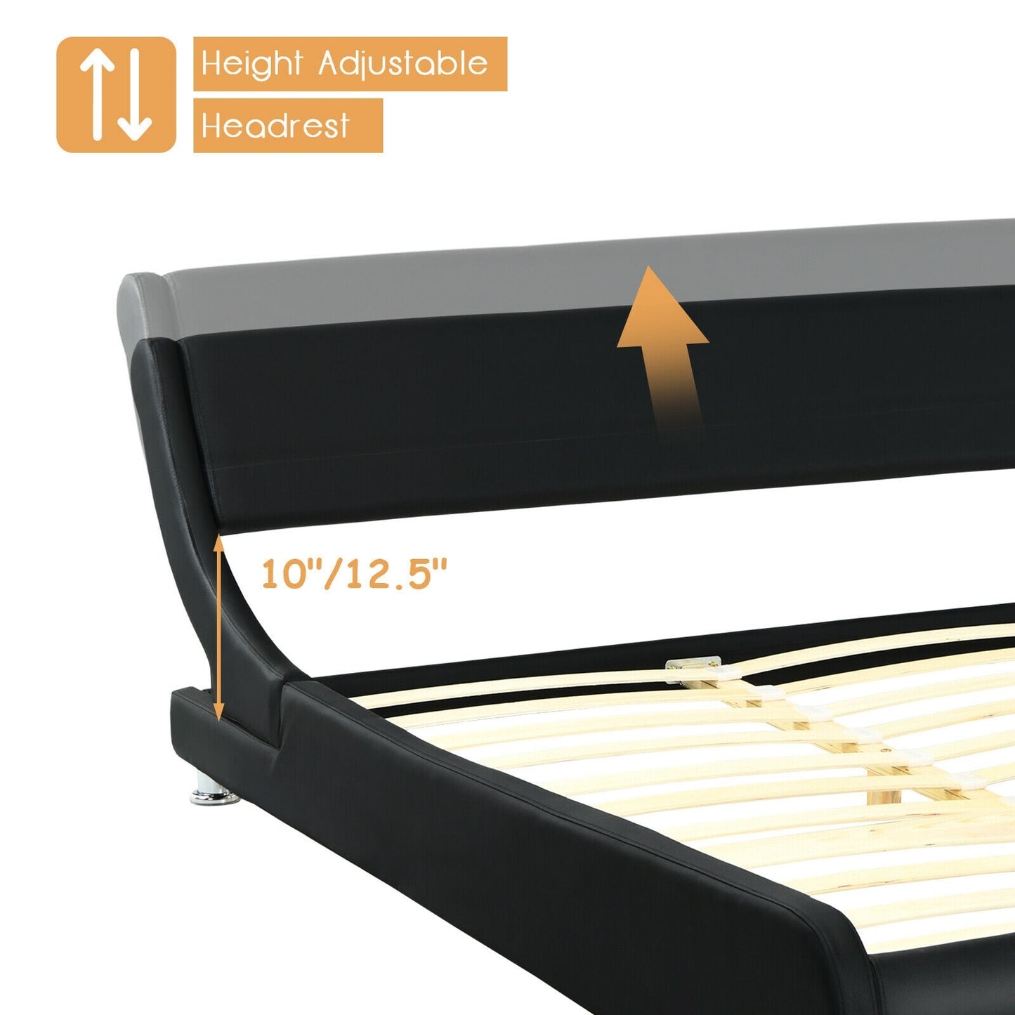 Modern Full Size Upholstered Platform Bed with Adjustable PU Leather Headboard – Black