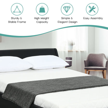 Elegant Queen Faux Leather Upholstered Platform Bed Frame with Adjustable Headboard