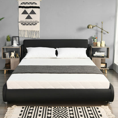 Elegant Queen Faux Leather Upholstered Platform Bed Frame with Adjustable Headboard