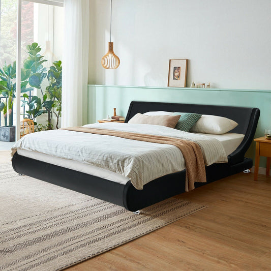 Elegant Queen Faux Leather Upholstered Platform Bed Frame with Adjustable Headboard