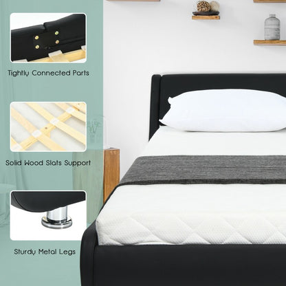 Elegant Queen Faux Leather Upholstered Platform Bed Frame with Adjustable Headboard