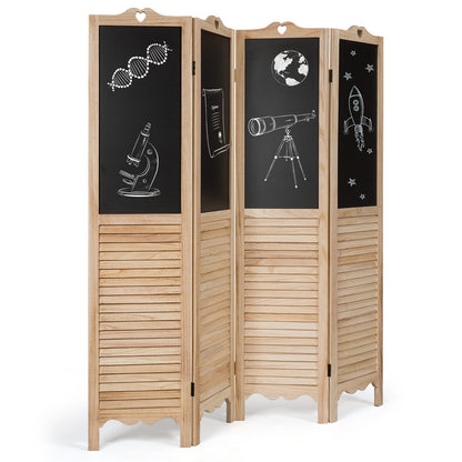 Premium 4-Panel Folding Room Divider with Writable Chalkboard and Louvered Design