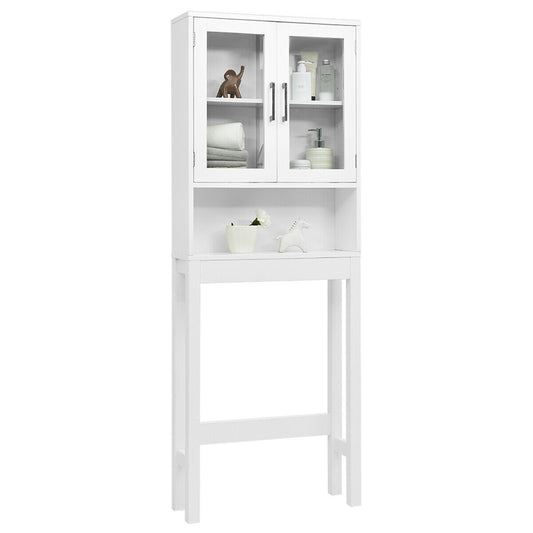 Space Saving Over-the-Toilet Storage Cabinet with Glass Doors