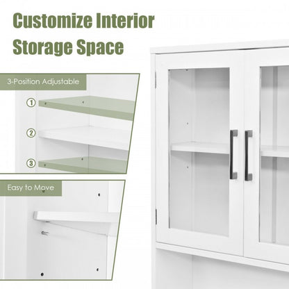 Space Saving Over-the-Toilet Storage Cabinet with Glass Doors