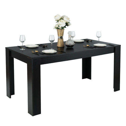 Modern 63 Inch Rectangular Dining Table with Black Engineered Wood Top