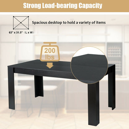 Modern 63 Inch Rectangular Dining Table with Black Engineered Wood Top
