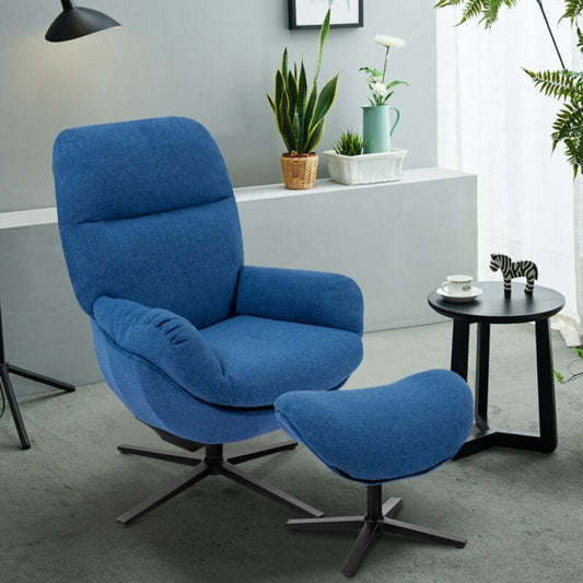 Modern Swivel Rocking Chair with Matching Ottoman and Upholstered Seat - Blue
